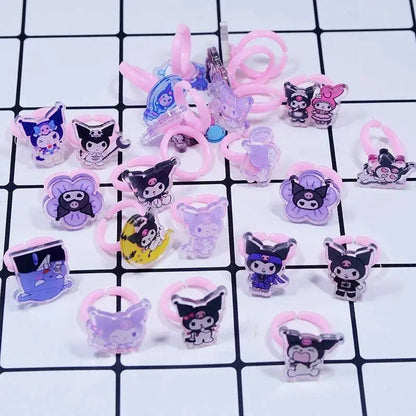 10/20Pcs Cartoon Sanrio Cinnamorolls Anime Kuromi melody Ring Kids Adjustable Rings Children Girl Rings Party Gifts SS69