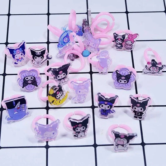 10/20Pcs Cartoon Sanrio Cinnamorolls Anime Kuromi melody Ring Kids Adjustable Rings Children Girl Rings Party Gifts SS69