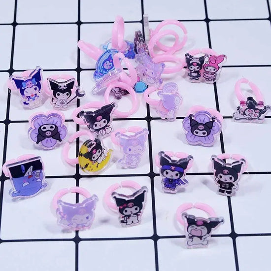 10/20Pcs Cartoon Sanrio Cinnamorolls Anime Kuromi melody Ring Kids Adjustable Rings Children Girl Rings Party Gifts SS69