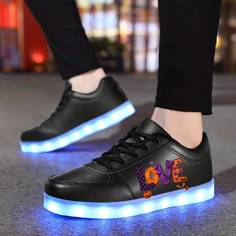 LED Light-Up Sneakers with USB Rechargeable Battery - Glow-in-the-Dark Shoes, All-Season Low-Top Sneakers with TPR Sole, for Skateboarding, Running, Parties