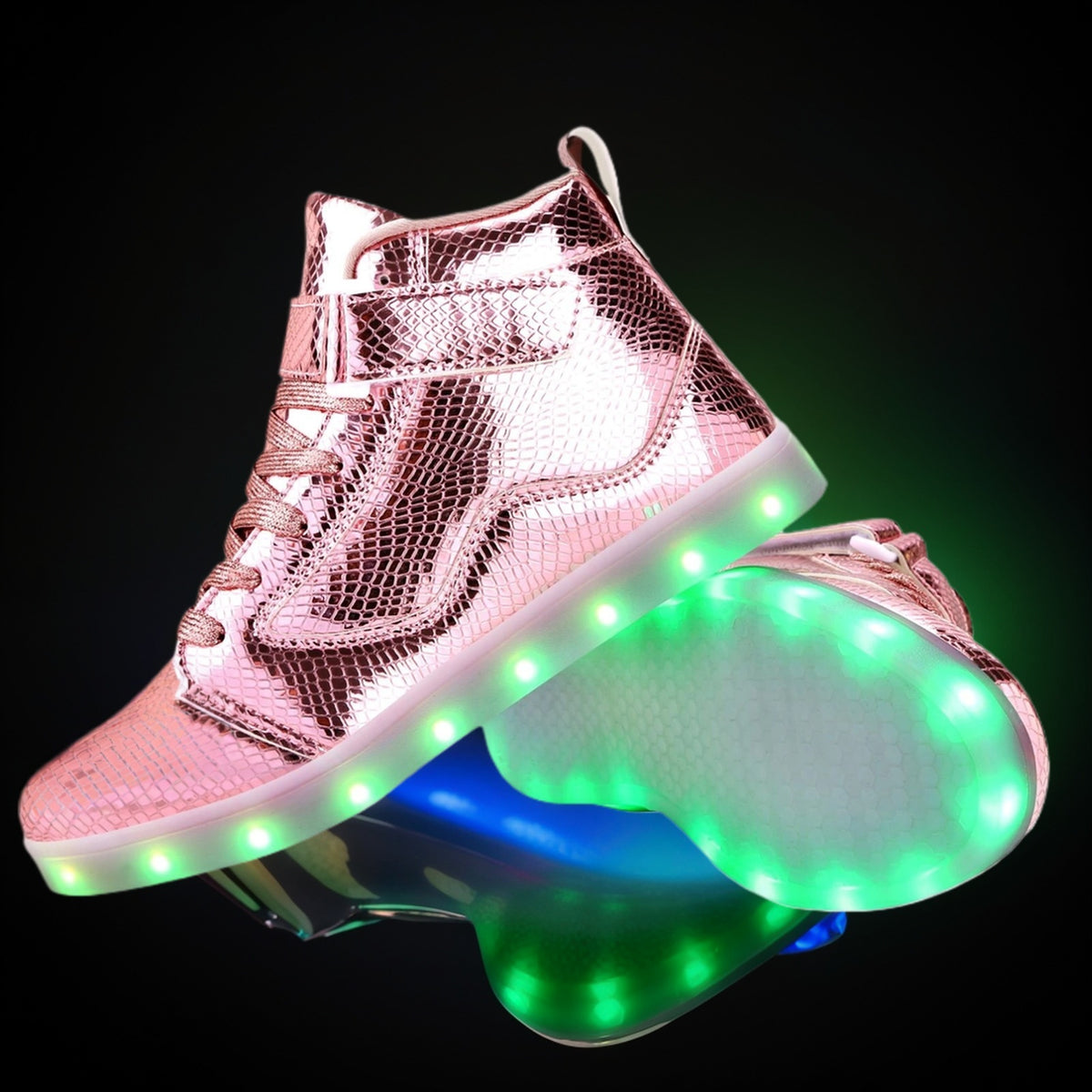 LED Lights Up Dacing Shoes | Lace Up Couples Sneakers, Luminous Flashing Trainers for Dancing, Party Festivals | High Top, Solid Color, Hook-and-Loop Fastener