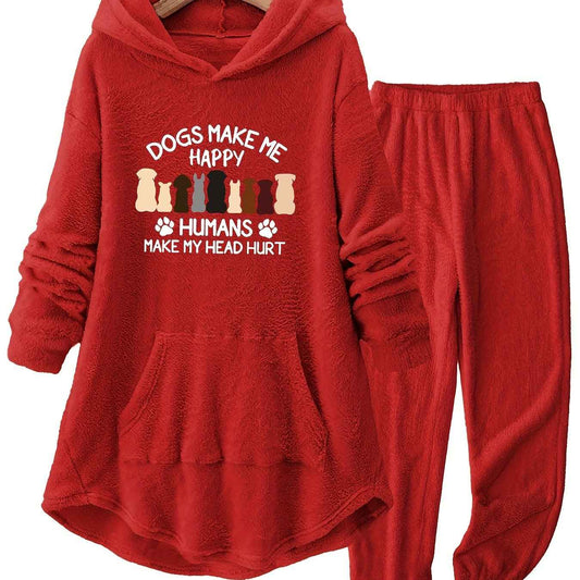 Plus Size - A Group of Dogs with a Letter Print on The Back, Featuring a Thick Fleece Set for Plus-Size Women'S Autumn And Winter Loungewear.