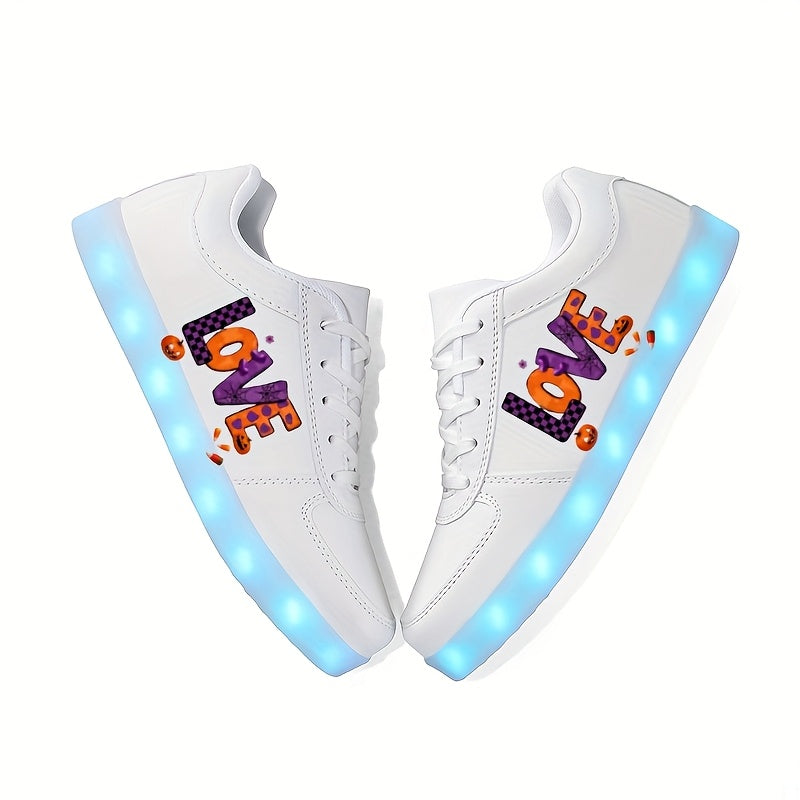 LED Light-Up Sneakers with USB Rechargeable Battery - Glow-in-the-Dark Shoes, All-Season Low-Top Sneakers with TPR Sole, for Skateboarding, Running, Parties