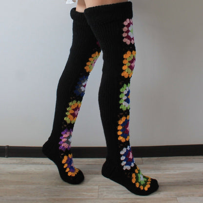 Cozy Winter Thigh Socks - Long Knit Over Knee Stockings - Boho Leg Warmers Crochet SS69