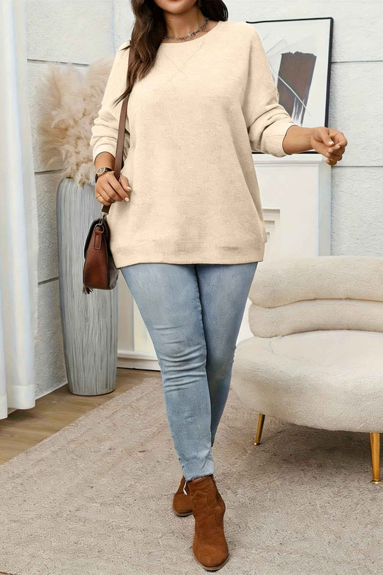 Plus Size - Women'S Solid Color Crew Neck Sweater | Casual Style, Medium Stretch Fabric, Ideal for Fall/Winter