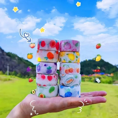 10pcs Cute Elastic Adhesive Bandages, Breathable Self-Adherent Wrap Tape for Sports Strains, Universal Size, Non-woven Material, Variety Patterns SS69