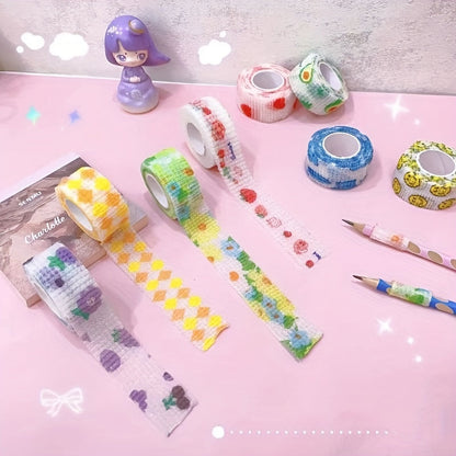 10pcs Cute Elastic Adhesive Bandages, Breathable Self-Adherent Wrap Tape for Sports Strains, Universal Size, Non-woven Material, Variety Patterns SS69