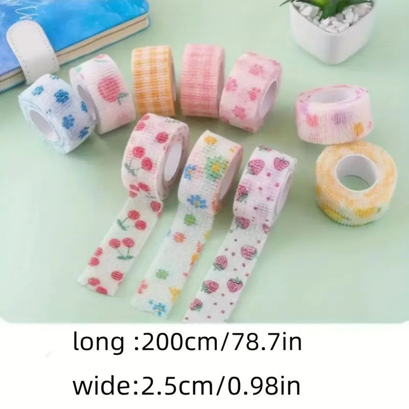 10pcs Cute Elastic Adhesive Bandages, Breathable Self-Adherent Wrap Tape for Sports Strains, Universal Size, Non-woven Material, Variety Patterns SS69