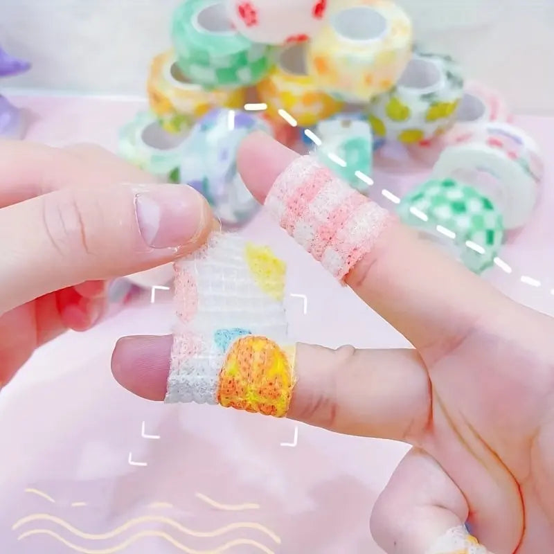 10pcs Cute Elastic Adhesive Bandages, Breathable Self-Adherent Wrap Tape for Sports Strains, Universal Size, Non-woven Material, Variety Patterns SS69