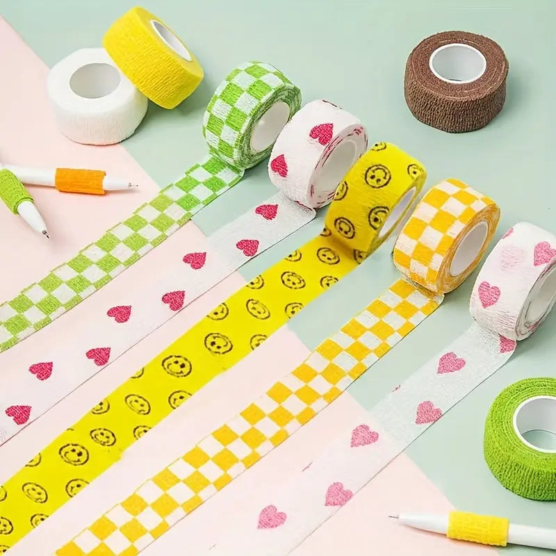 10pcs Cute Elastic Adhesive Bandages, Breathable Self-Adherent Wrap Tape for Sports Strains, Universal Size, Non-woven Material, Variety Patterns SS69