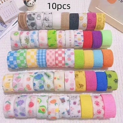 10pcs Cute Elastic Adhesive Bandages, Breathable Self-Adherent Wrap Tape for Sports Strains, Universal Size, Non-woven Material, Variety Patterns SS69 7.69 Random Color / 10pcs