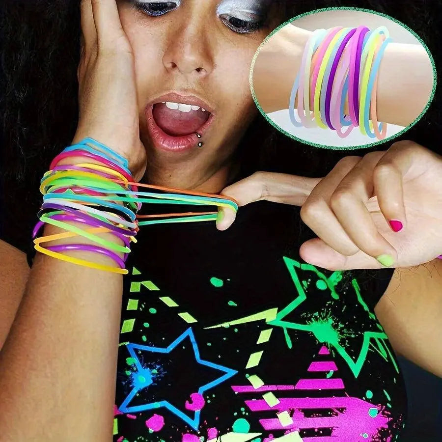 10pcs Glow-in-the-Dark Silicone Wristbands - Candy Colors, High Elasticity, Multi-Use for Hair & Fashion, Korean, Silicone Wristband, Glow-in-the-dark, Hairband SS69