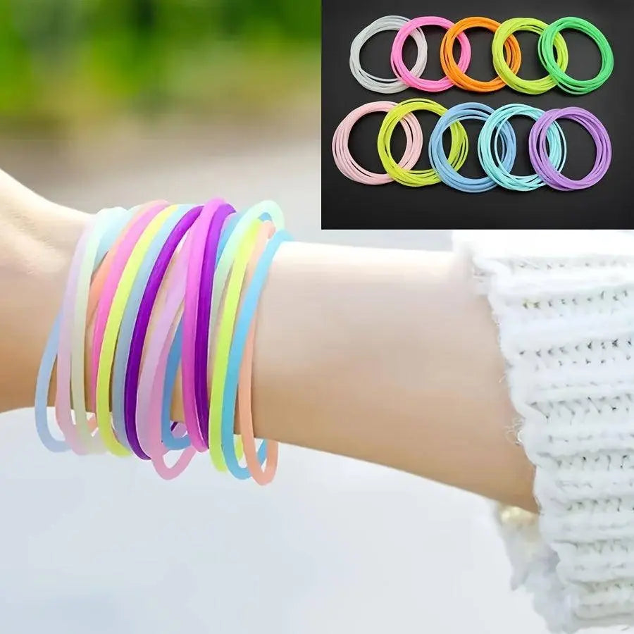 10pcs Glow-in-the-Dark Silicone Wristbands - Candy Colors, High Elasticity, Multi-Use for Hair & Fashion, Korean, Silicone Wristband, Glow-in-the-dark, Hairband SS69