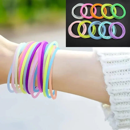 10pcs Glow-in-the-Dark Silicone Wristbands - Candy Colors, High Elasticity, Multi-Use for Hair & Fashion, Korean, Silicone Wristband, Glow-in-the-dark, Hairband SS69