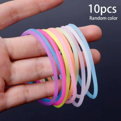 10pcs Glow-in-the-Dark Silicone Wristbands - Candy Colors, High Elasticity, Multi-Use for Hair & Fashion, Korean, Silicone Wristband, Glow-in-the-dark, Hairband SS69 6.69 10pcs