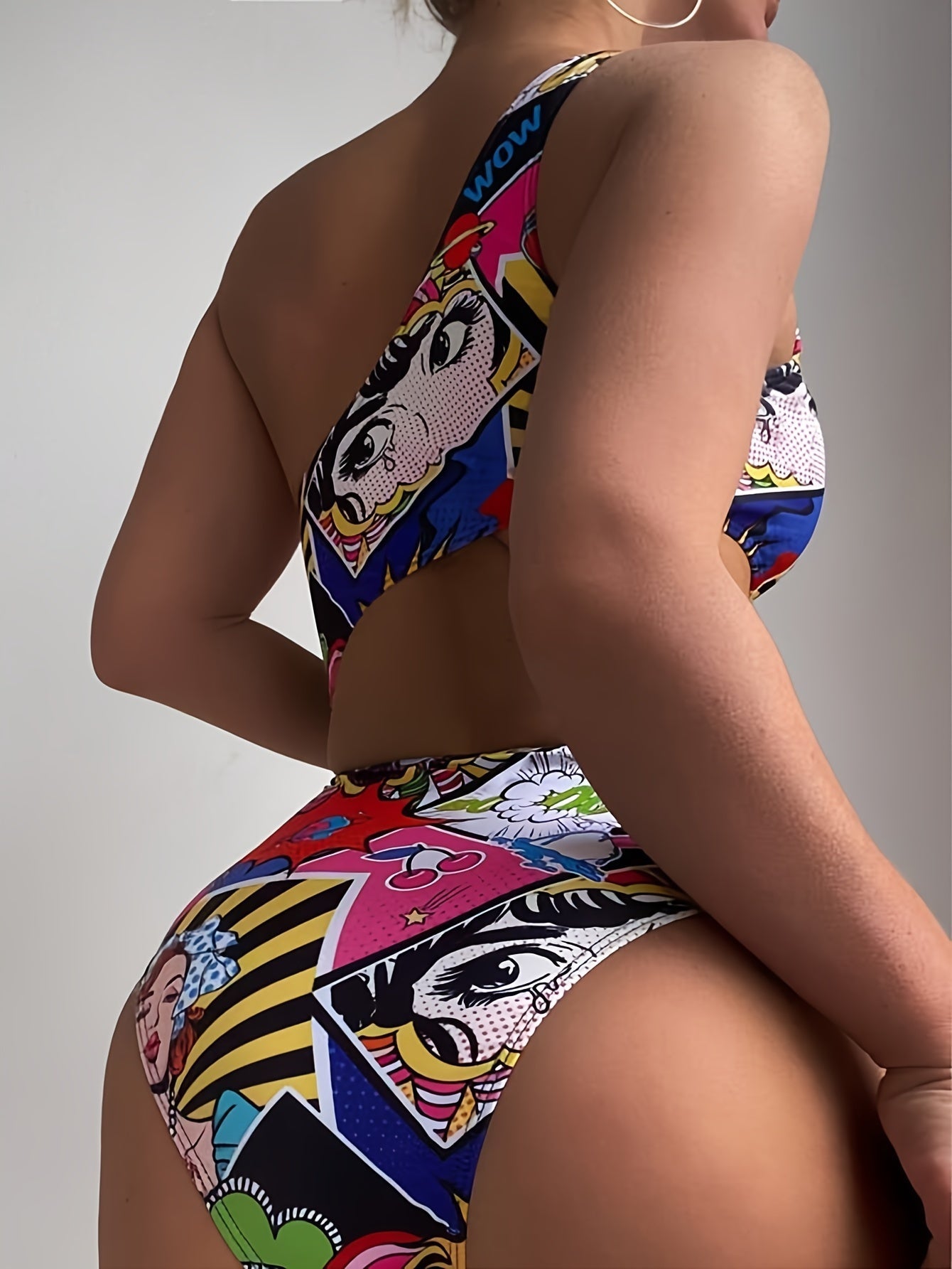 Women'S Vibrant One-Shoulder Swimsuit with Colorful Cartoon Characters - High Stretch, Asymmetrical Design, Perfect for Beach and Pool, Pool Swimsuit|Playful Design|One Shoulder Swimsui SS69