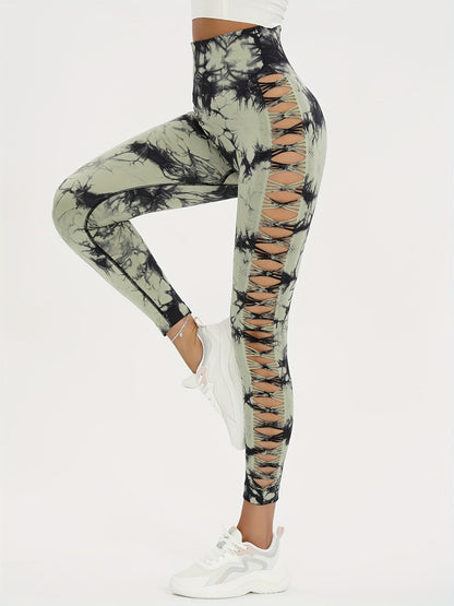 Seamless Lady Tie-Dye Yoga Pants, Side Hollow Butt Lift Workout Fitness Tights, Jogging Sports Leggings, Gym Clothing SS69