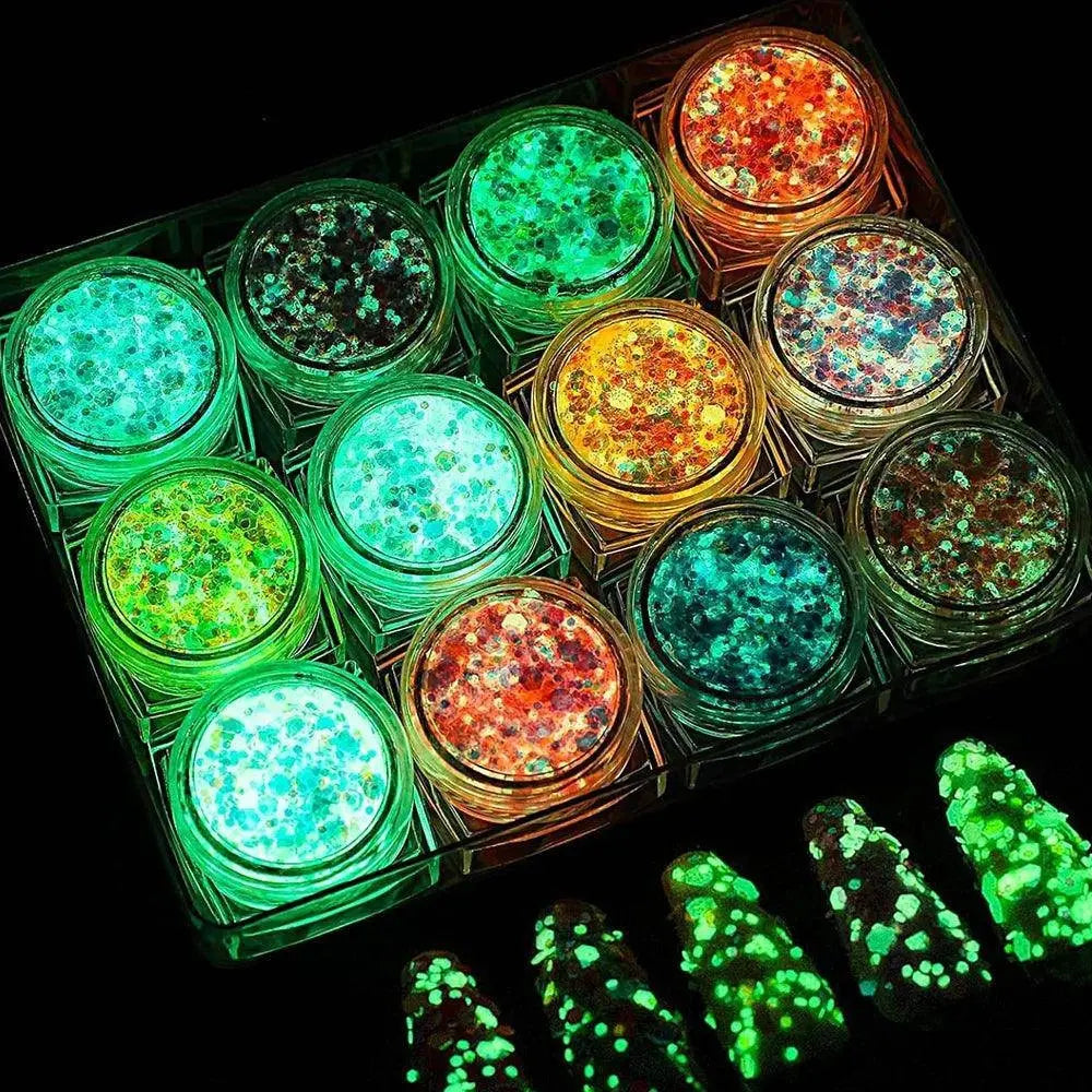 12 Colors Glitter Gel Makeup Glow in The Dark Body Glitter Gel UV Face Glitter for Women Festival Party Glitter Makeup Gel SS69