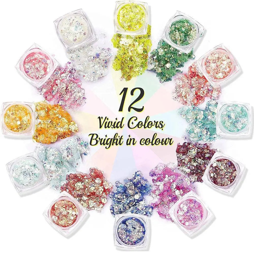 12 Colors Glitter Gel Makeup Glow in The Dark Body Glitter Gel UV Face Glitter for Women Festival Party Glitter Makeup Gel SS69