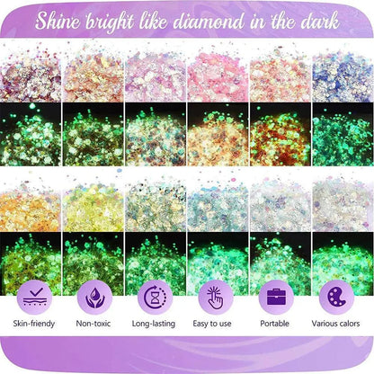 12 Colors Glitter Gel Makeup Glow in The Dark Body Glitter Gel UV Face Glitter for Women Festival Party Glitter Makeup Gel SS69