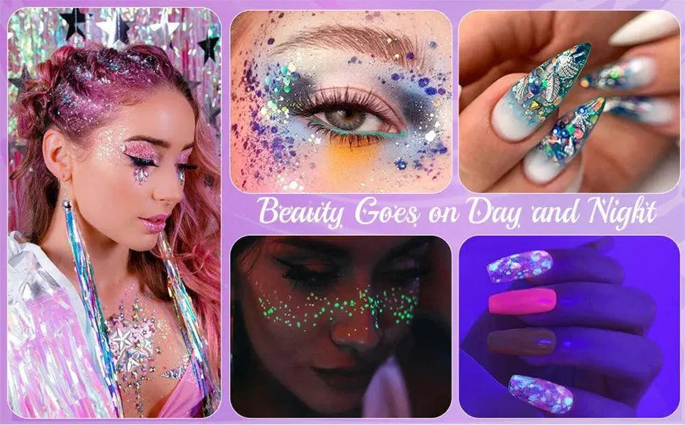 12 Colors Glitter Gel Makeup Glow in The Dark Body Glitter Gel UV Face Glitter for Women Festival Party Glitter Makeup Gel SS69