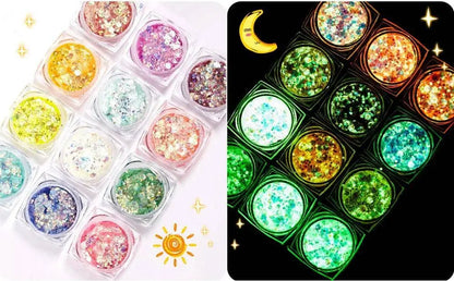 12 Colors Glitter Gel Makeup Glow in The Dark Body Glitter Gel UV Face Glitter for Women Festival Party Glitter Makeup Gel SS69
