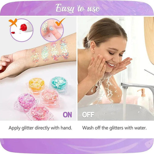12 Colors Glitter Gel Makeup Glow in The Dark Body Glitter Gel UV Face Glitter for Women Festival Party Glitter Makeup Gel SS69