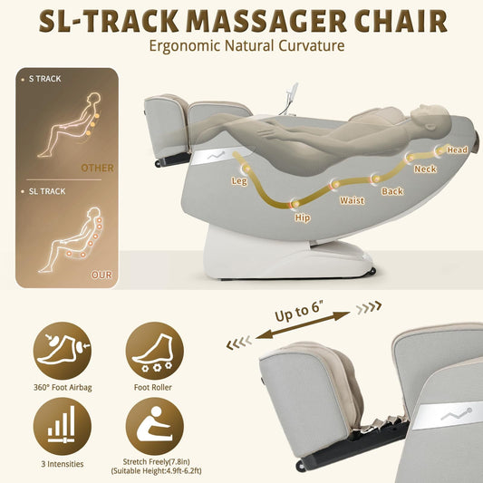 3D Massage Chair Full Body Zero Gravity Recliner - with Heated Heat, 12 Auto Massage Modes, Shiatsu Foot Massage, with 55" SL Track, 28 Airbags Massage, Foot Roller SS69
