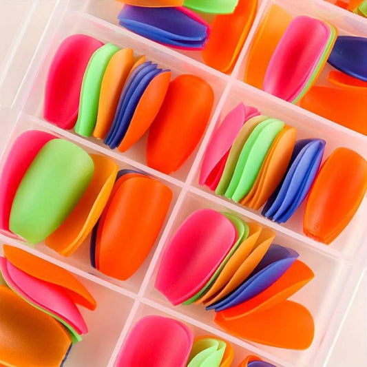 120Pcs Fluorescence Fake Nails Full Cover Summer Neon Colors Short Coffin Glue On Nails Solid Colors For Nail Art DIY Manicure Glow In The Dark SS69