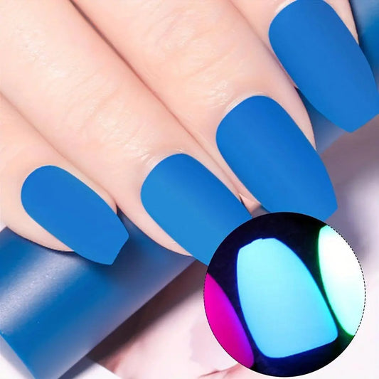 120Pcs Fluorescence Fake Nails Full Cover Summer Neon Colors Short Coffin Glue On Nails Solid Colors For Nail Art DIY Manicure Glow In The Dark SS69