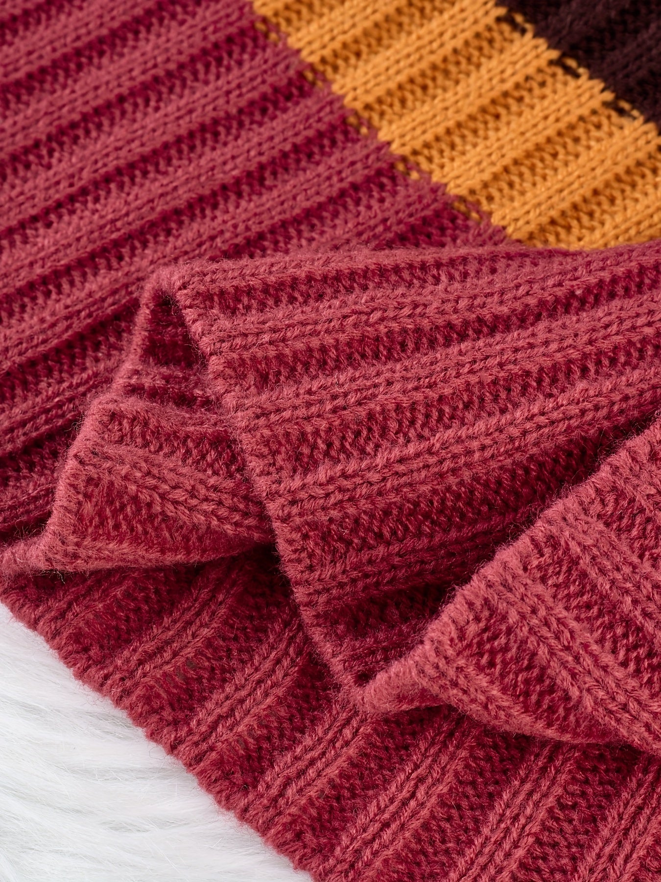 [Stylish Dress] Stylish Women's Color-Block Dress | High Neck Turtleneck Long Sleeve with Ribbed Texture, Striped Pattern in Brown Pink White Black, Flared Skirt & Pockets for Fall Winter Outfits, Sophisticated Craftsmanship, SS69