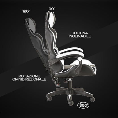 Baroni Home Gaming Chair, Ergonomic Office Chair with Adjustable Backrest, Headrest And Lumbar Support SS69