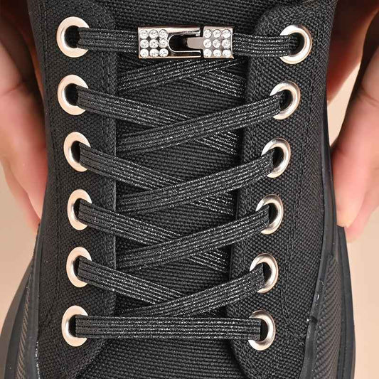 1pair Free-Tie Shoelaces With Rhinestone Buckles, Fashion Elastic Lazy Shoelaces For Sneakers Canvas Shoes Skate Shoes, Women & Men
