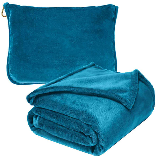Travel Blanket and Pillow - Ultra-Soft, Compact & Lightweight, 65x40 Inches, with Carry Case, Luggage Sleeve & Backpack Clip for Airplane Comfort