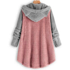 Cat Print Long Hoodies Sweatshirt Women Fleece Warm Button Pocket Pullovers Cat Ear Plus Size Hoodie Top Blouse Sweat Femme