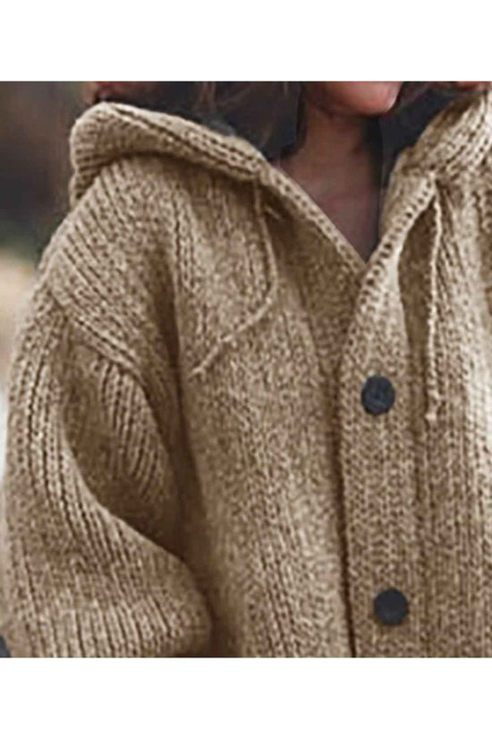 Plus Size, Plus Size Elegant Hooded Cardigan Jacket - 100% Winter Sweater Coat with Front Button Closure, Hooded Long Sweater Jacket Suitable for Fall/Winter, Brown/Navy/Red - Casual & Formal Wear, Machine Washable Cozy Outer