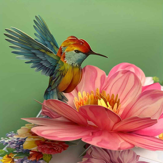 1pc Floral Hummingbird Design Pop-Up 3D Greeting Card with Envelope, Cartoon Theme, Suitable for Teachers/Students/Friends/Colleagues/Grandparents/Parents/Sisters/Wives/Daughters/Granddaughters/Girlfriends/She