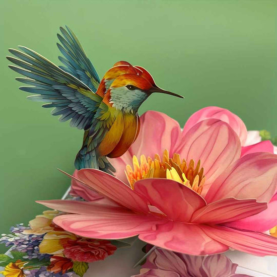 1pc Floral Hummingbird Design Pop-Up 3D Greeting Card with Envelope, Cartoon Theme, Suitable for Teachers/Students/Friends/Colleagues/Grandparents/Parents/Sisters/Wives/Daughters/Granddaughters/Girlfriends/She