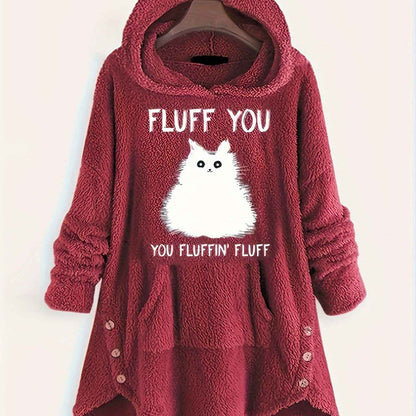 Plus Size, Plus Size Women's Autumn Winter -Lined Thickened Hooded Hand- Sweatshirt