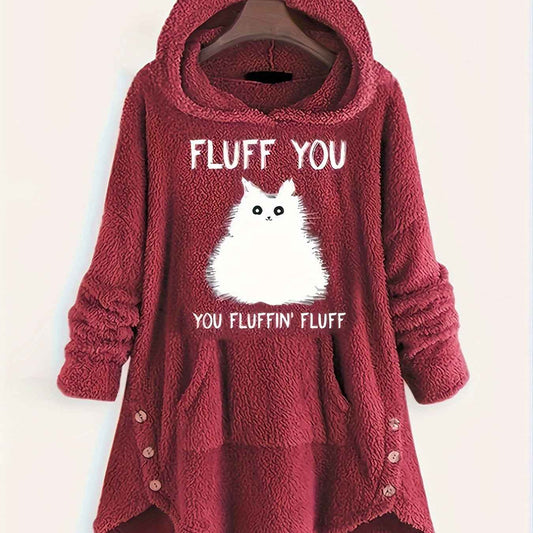 Plus Size, Plus Size Women's Autumn Winter -Lined Thickened Hooded Hand- Sweatshirt