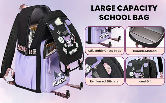 [Sanrio Licensed]Cute for kuromi School Bag for kuromi Backpack Suitable For Boys And Girls, Equipped With A USB Port, Comes Ultra-lightweight Outdoor Camping And Hiking Gear, Essential For Travel, Gift For Back To School Bac SS69