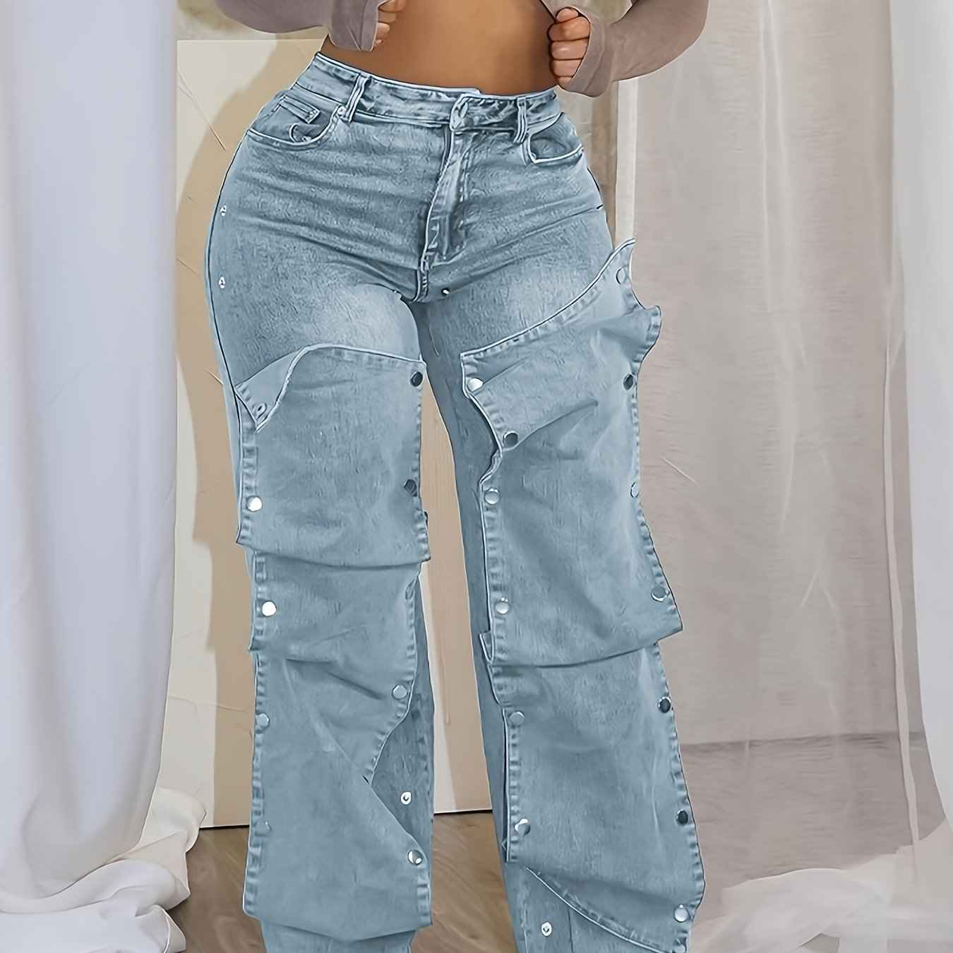 Women'S Hip Hop Vintage Wide-Leg Straight High-Waisted Jeans Classic Loose Jeans