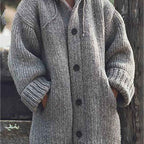 Plus Size, Plus Size Elegant Hooded Cardigan Jacket - 100% Winter Sweater Coat with Front Button Closure, Hooded Long Sweater Jacket Suitable for Fall/Winter, Brown/Navy/Red - Casual & Formal Wear, Machine Washable Cozy Outer