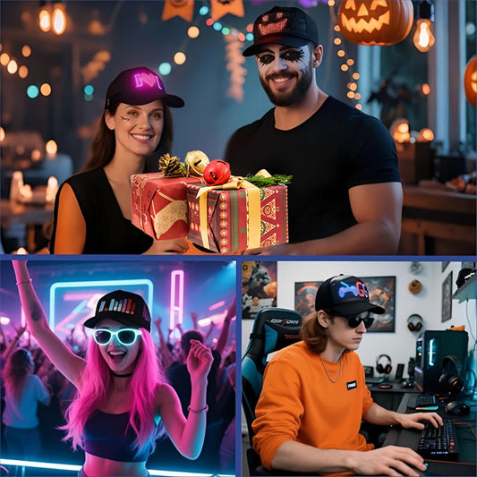 1 Programmable LED Display Hat, DIY Text Scrolling Information, APP Control, Multiple Patterns And Animations, Creative Hat, Adjustable Size, Suitable For Both Men And Women, Suitable For Gatherings And Carnivals, Halloween A SS69