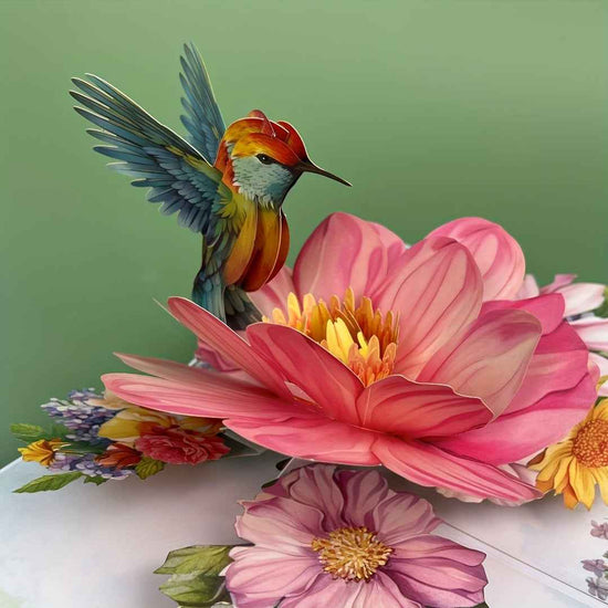 1pc Floral Hummingbird Design Pop-Up 3D Greeting Card with Envelope, Cartoon Theme, Suitable for Teachers/Students/Friends/Colleagues/Grandparents/Parents/Sisters/Wives/Daughters/Granddaughters/Girlfriends/She