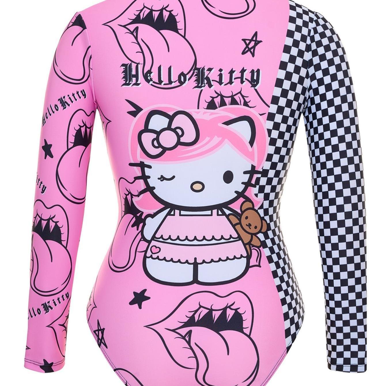 [Cute Cartoon Bikini] Sanrio Cute Cartoon 1pc/a set Gir Bikini - Small Breast Gathers Beach Vacation Style SS69 20.69 Pink Color / XXL