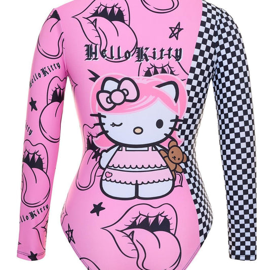 [Cute Cartoon Bikini] Sanrio Cute Cartoon 1pc/a set Gir Bikini - Small Breast Gathers Beach Vacation Style SS69 20.69 Pink Color / XXL