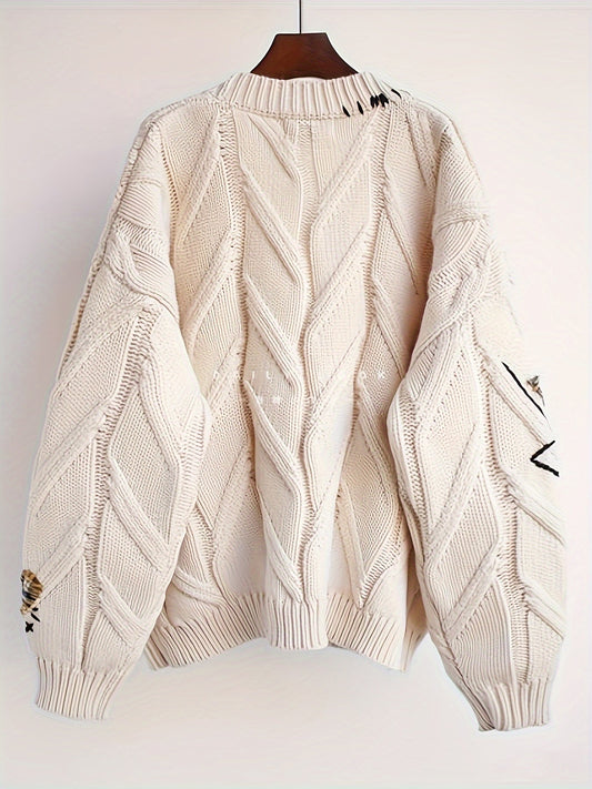 Fashionable Lazy Wind Embroidered Sweater Women's Autumn Winter 2024 New Letter Design Sense Loose Knit Sweater Jacket SS69