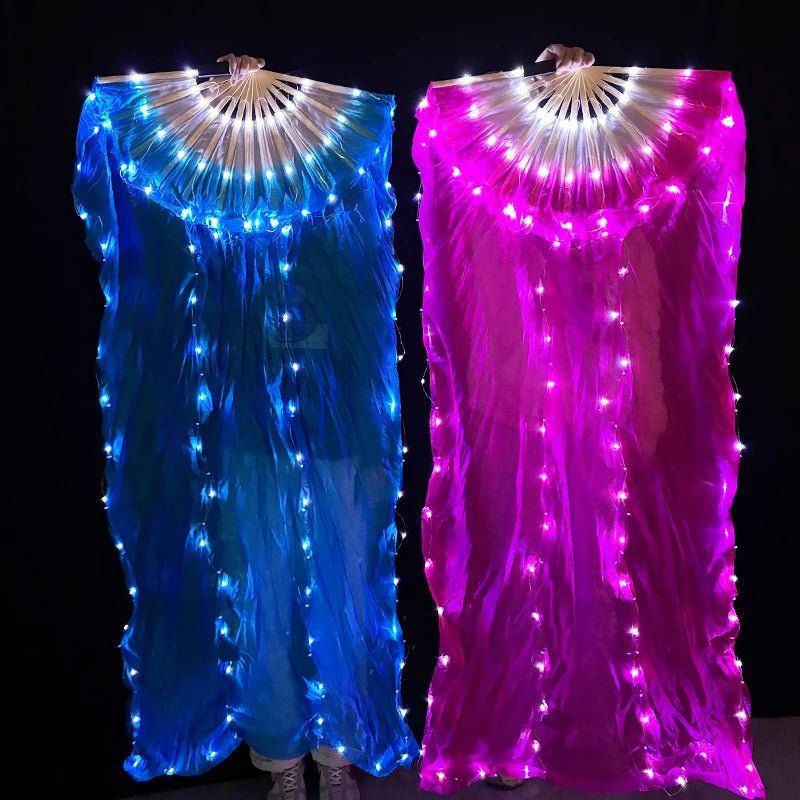 150cm Long Silk Veil Fan With LED Light Bamboo Silk Fan Practice and Stage Performance Dance Costumes Belly Dance Accessories - SS69