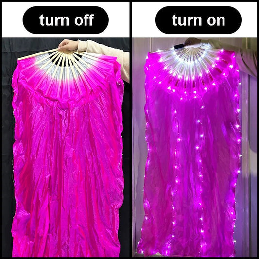 150cm Long Silk Veil Fan With LED Light Bamboo Silk Fan Practice and Stage Performance Dance Costumes Belly Dance Accessories - SS69